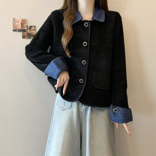 Cardigan confortable pour femmes avec des manches en denim contrastantes Chic & Stil