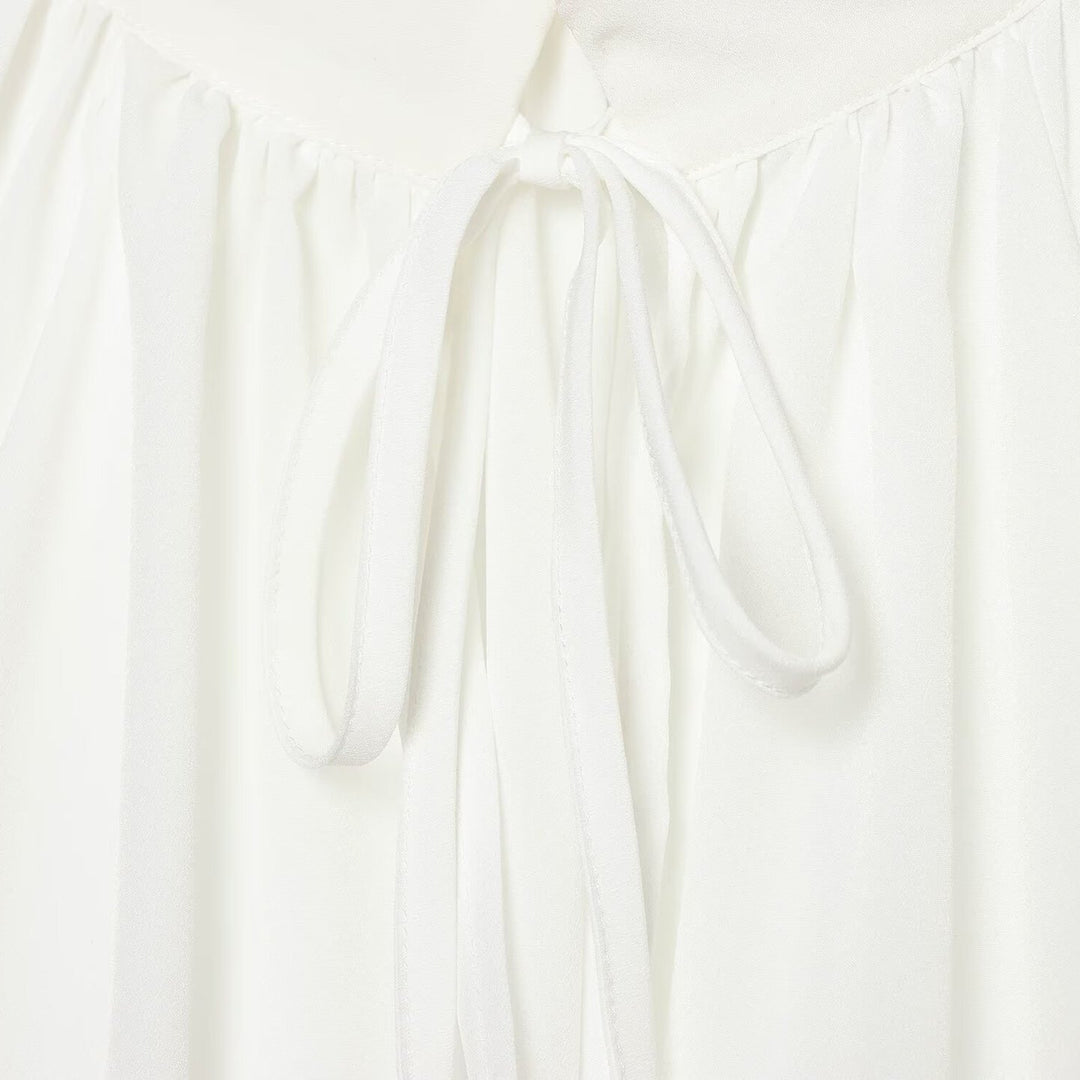 Women's Transparent Blouse with Stand Collar, Ruffle Sleeves and Lace Trim Amarae