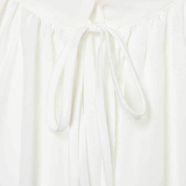 Women's Transparent Blouse with Stand Collar, Ruffle Sleeves and Lace Trim Amarae