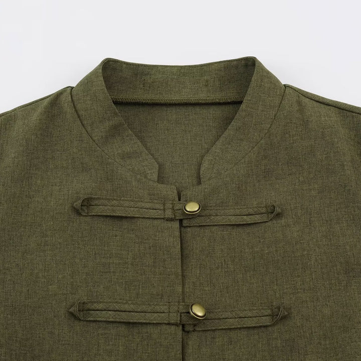 Women’s short jacket in Mandarin style with decorative toggle closures and tailored seam line Amarae