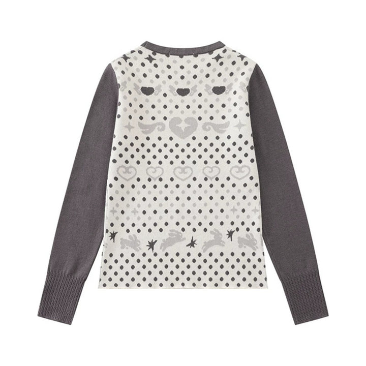 Ladies fine knit pullover with jacquard motif, round neckline and contrast sleeves Amarae