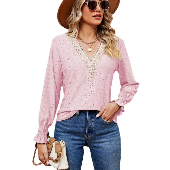 Ladies' blouse with airy embroidery and V-neck Lune London