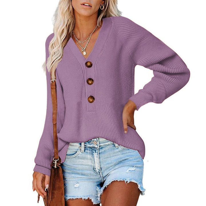 Ladies V-neck sweater with button details Lune London