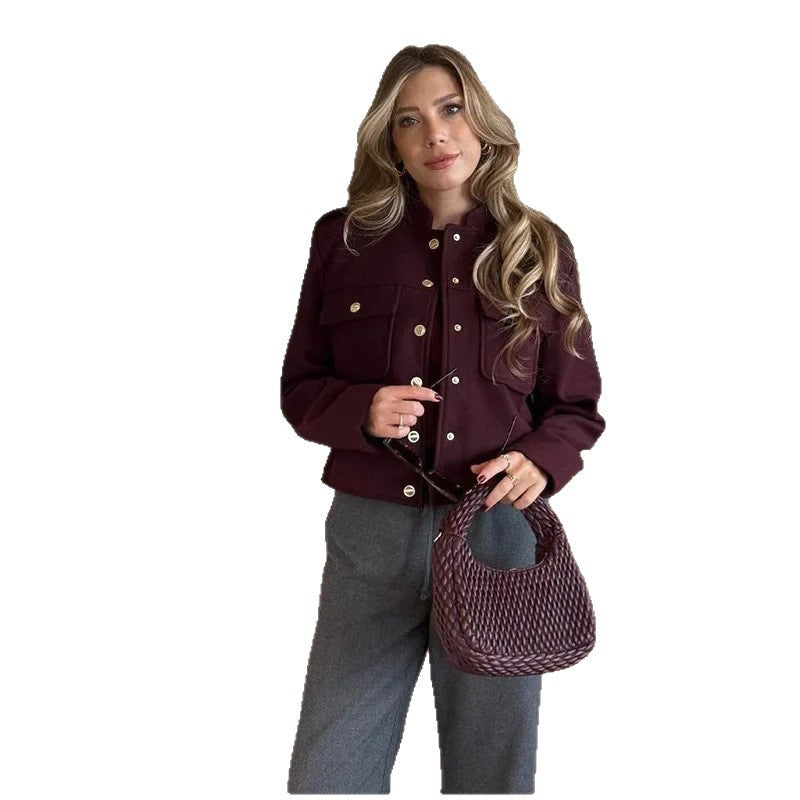 Fashionable short jacket for women with practical pockets and gold snap buttons Lune London