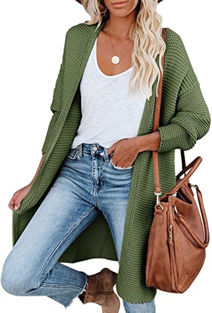 Ladies chunky knit cardigan with front openings and practical pockets Lune London