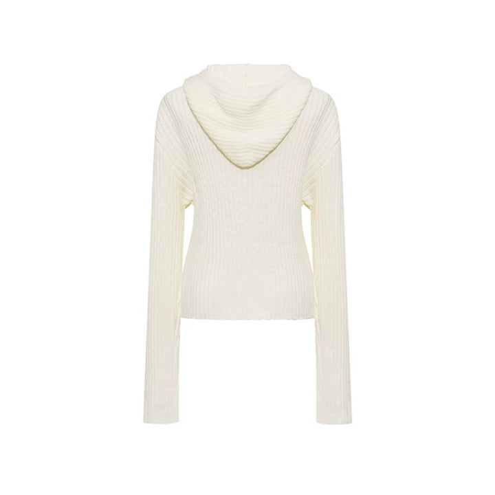 Women's ribbed hooded cardigan with zipper, decorative button placket and patch pockets Amarae