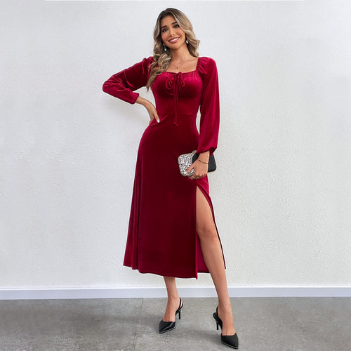 Robe maxi pour femmes avec drapés élégants et fente haute Chic & Stil