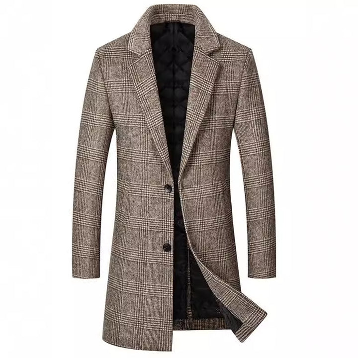 Elegant long coat for men in tartan pattern with removable inner part Amarae
