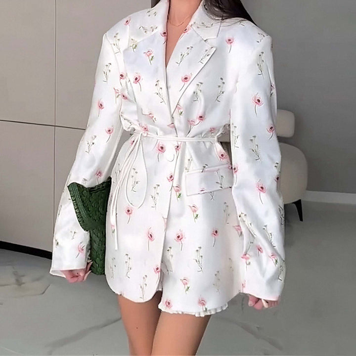 Ladies Tailored Wrap Blazer with Shoulder Pads and Tying Belt Amarae