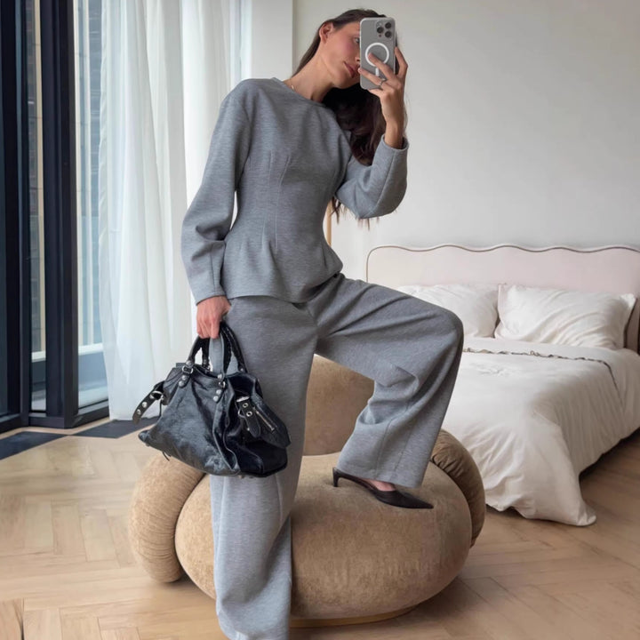 Women's Two-Piece Lounge Set with Tailored Peplum Top and Wide Pants Amarae