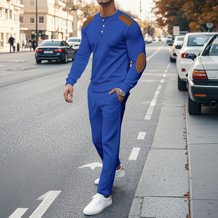 Men's leisure set with practical buttons and leather applications Lune London