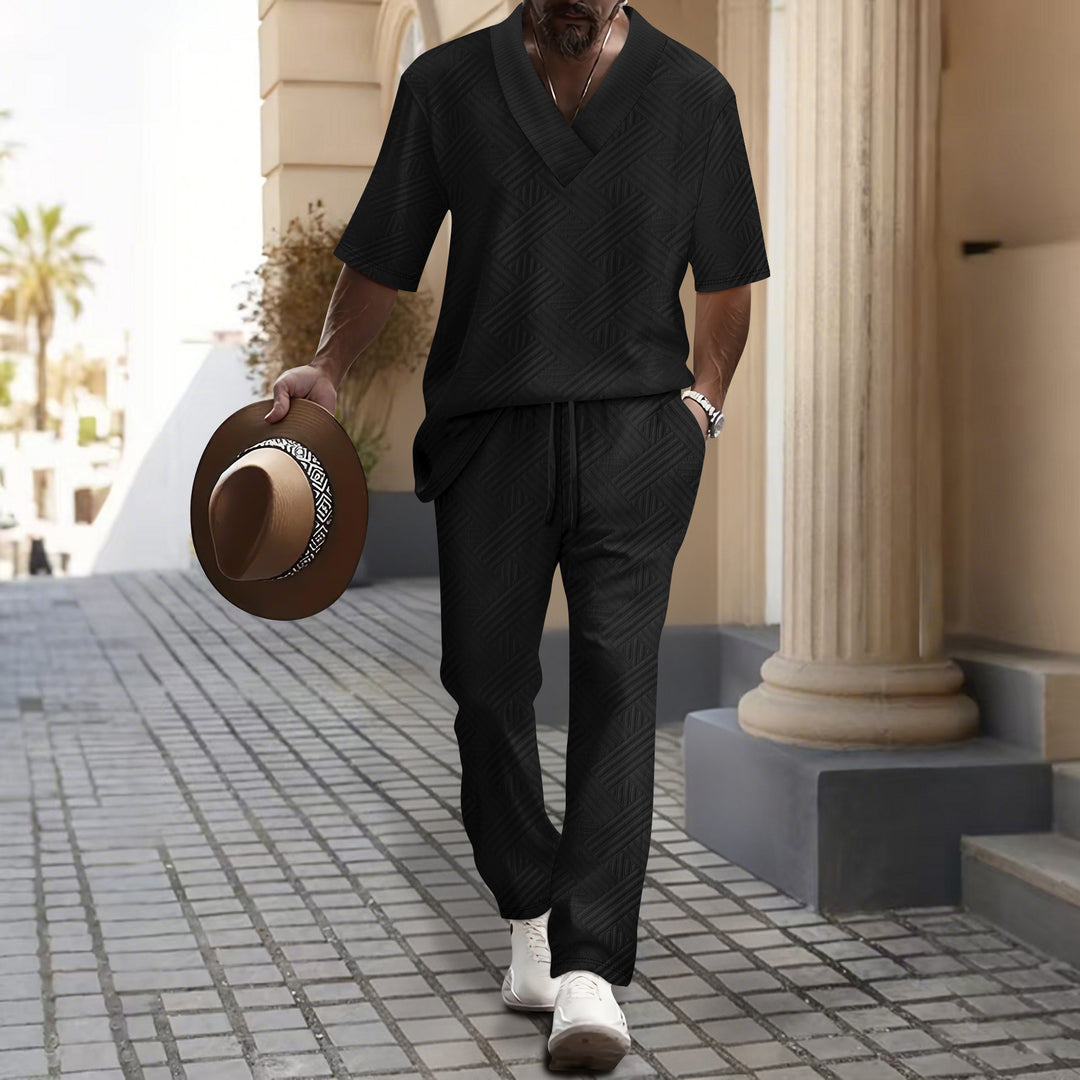 Leisure suit for men with luxurious V-neck and attractive pattern Lune London