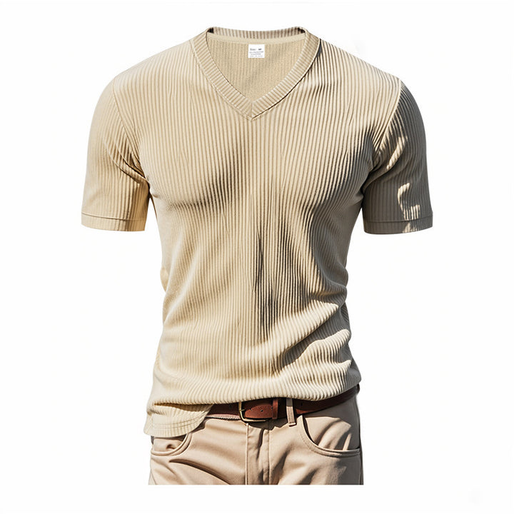 Men's short sleeve knitted V neck T-shirt Lune London