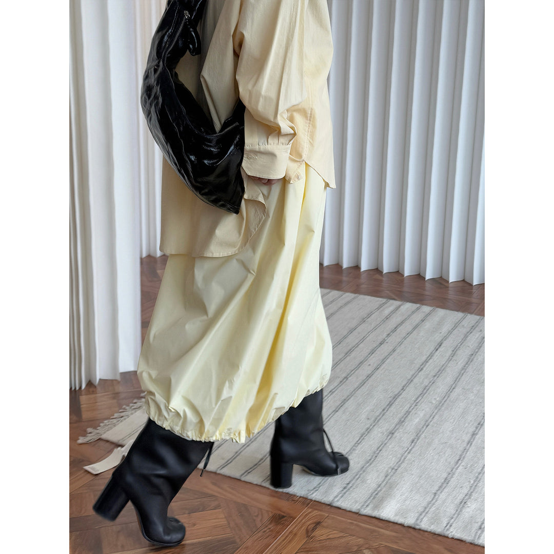 Women's Long Cut Oversized Shirt Blouse Made of Light Cotton Poplin with Chest Pocket and Rounded Hem Amarae