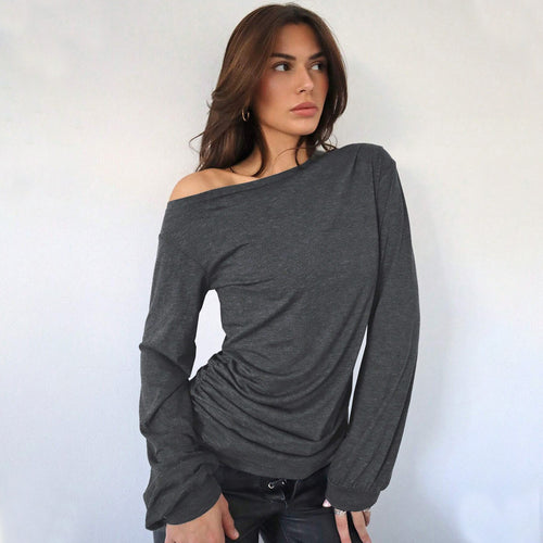 Chemise à manches longues décontractée pour femmes, à épaules dénudées, avec des détails de volants élégants Chic & Stil