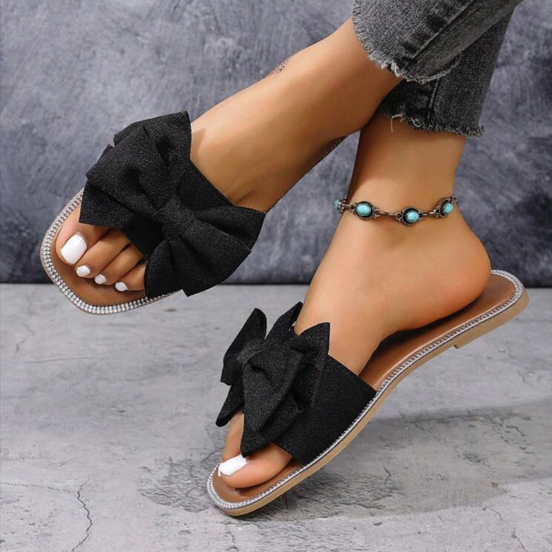 Lune London Women's Slide Sandals with Bow Accent