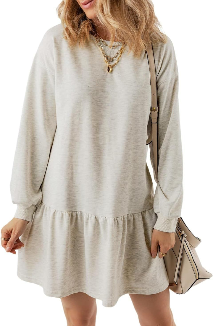 Casual sweatshirt dress for women with V-neck and ruffle hem Lune London