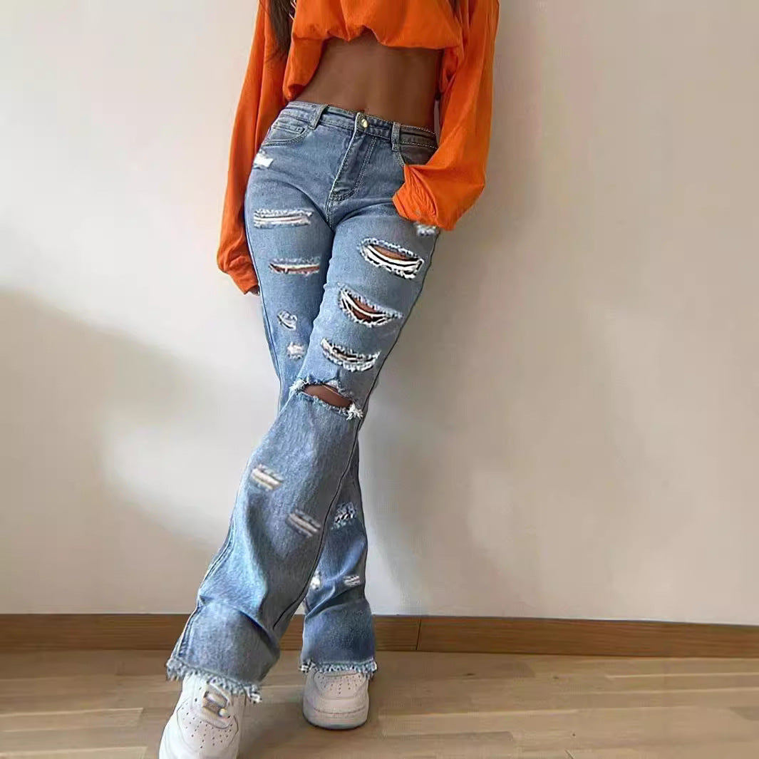 Women's High-Waisted Baggy Jeans in Vintage Ripped Design with Wide Leg and Frayed Hem Amarae