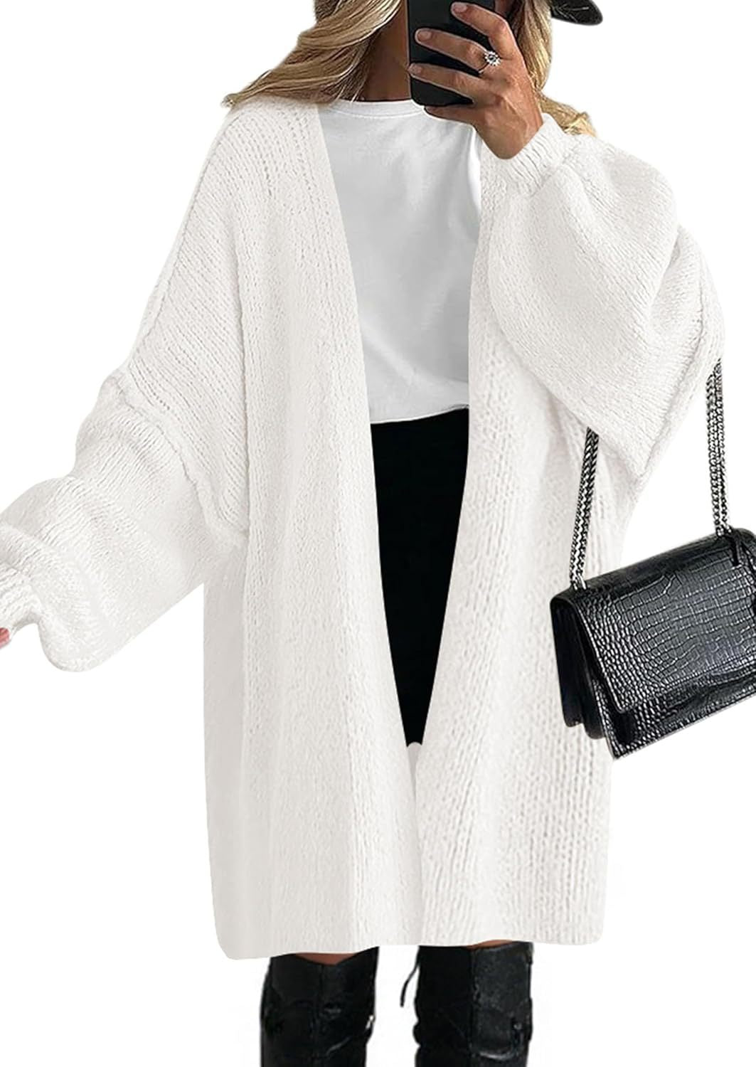 Oversized knitted coat for women with open front and long sleeves Lune London