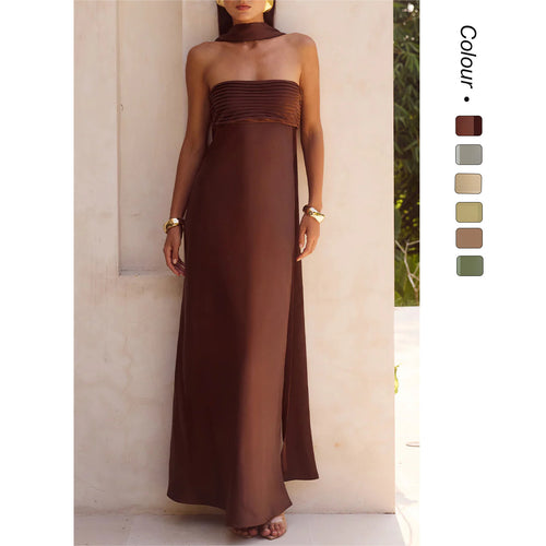 Women Elegant Maxi Dress with Off-Shoulder Design and Slim Top