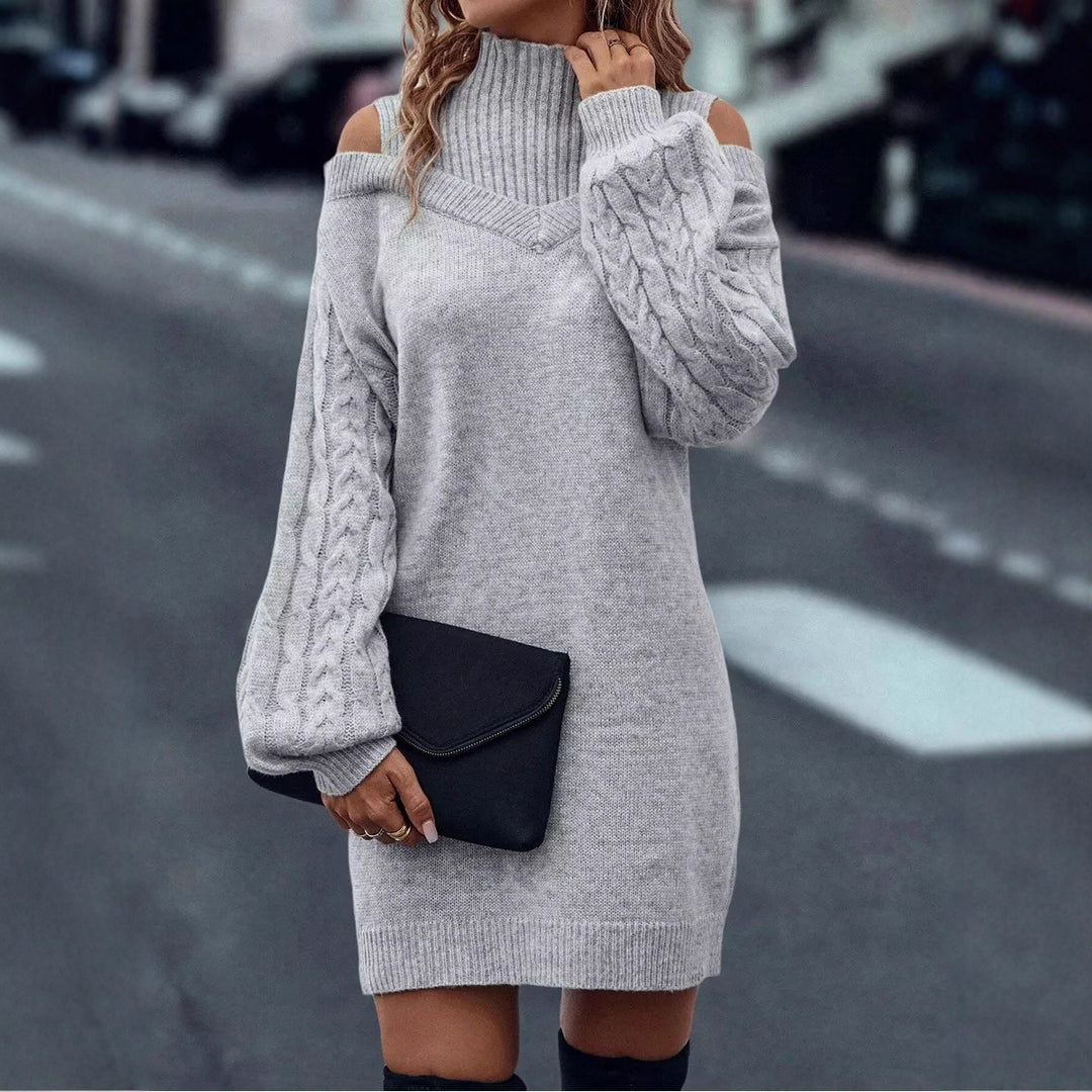 Robe tricotée pour femme avec un design asymétrique à épaules dénudées et des manches volumineuses Chic & Stil