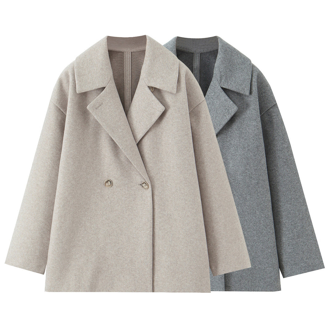 Women's Short-Cut Oversized Wool Blend Coat with Wide Shawl Collar Amarae