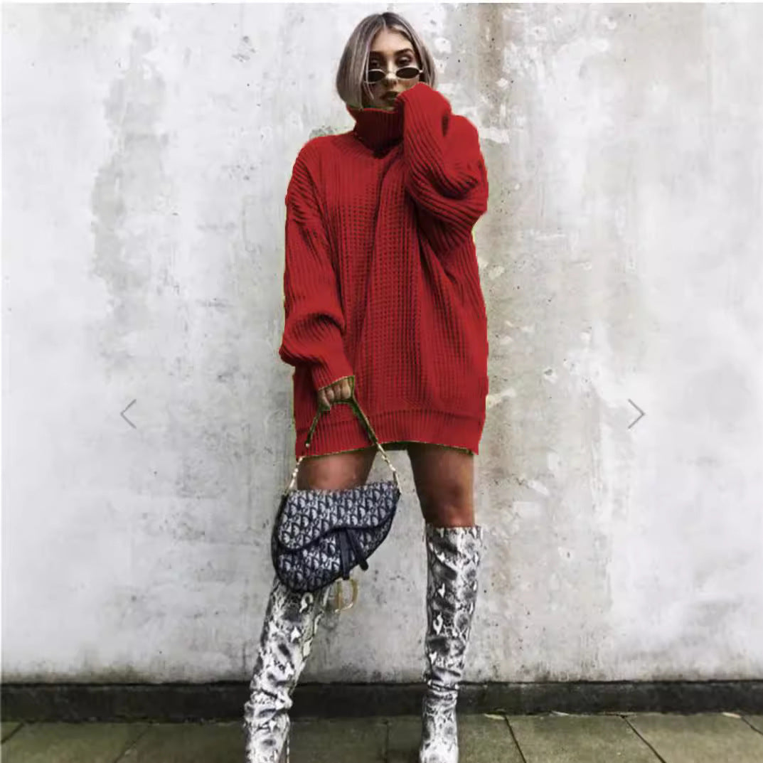 Oversized knit sweater for women with a structured look and high collar Lune London