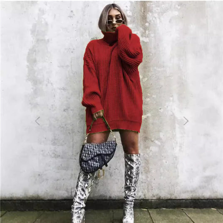 Oversized knit sweater for women with a structured look and high collar Lune London