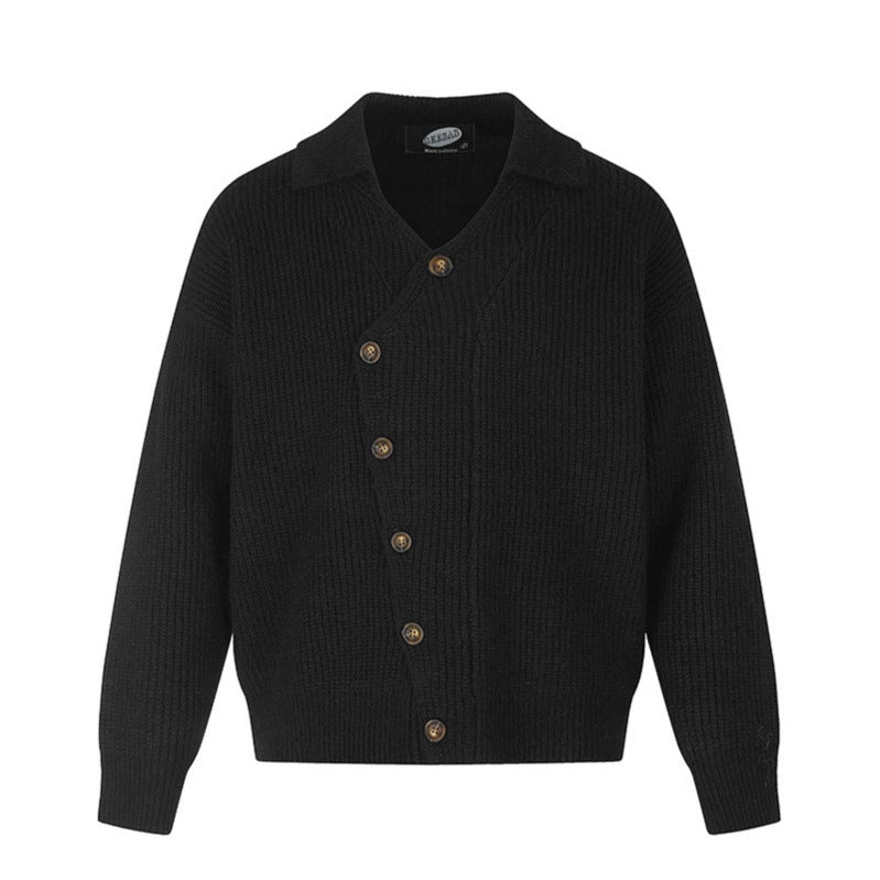 Ladies oversized cardigan with asymmetrical button placket and shirt collar Amarae