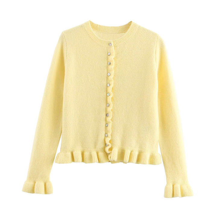 Women knitted vest with decorative ruffle trim and button closure Lune London