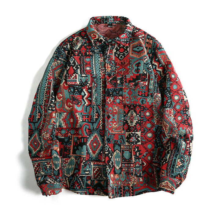Long sleeve shirt for men with textured ethnic pattern and practical pockets Amarae