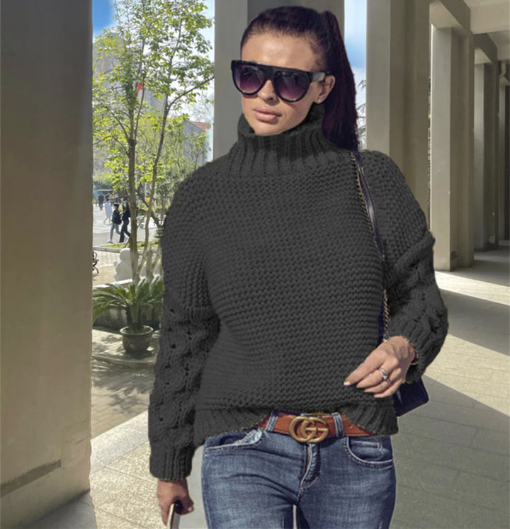 Knit sweater for women with high collar and structured sleeve design Lune London