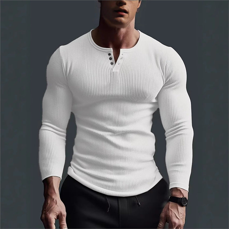 Fitted long sleeve shirt for men with ribbed structure and button placket Lune London