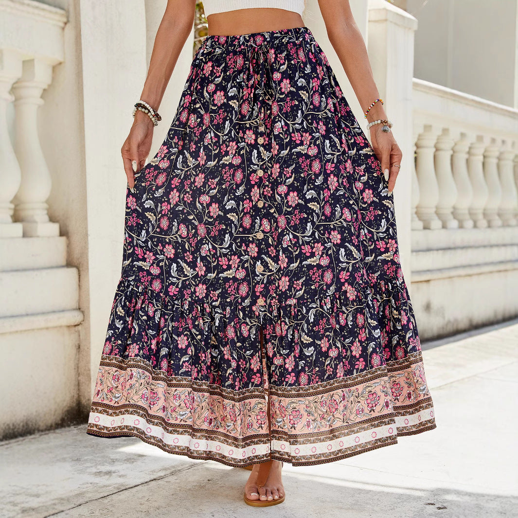 Lune London floral print bohemian maxi skirt