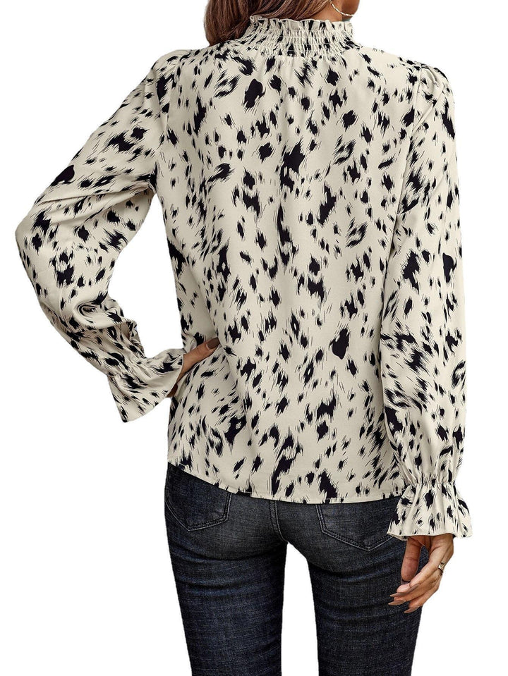 Women Fashion Blouse with Ruffled Hem and Animal Print Lune London