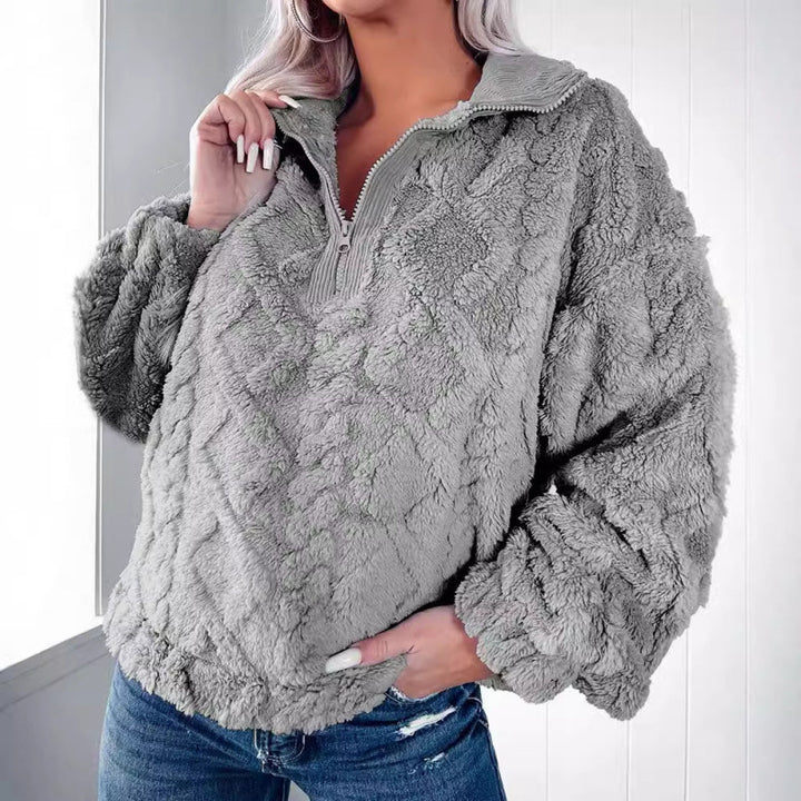 Cozy fleece sweater for women with high collar and half-zip Lune London