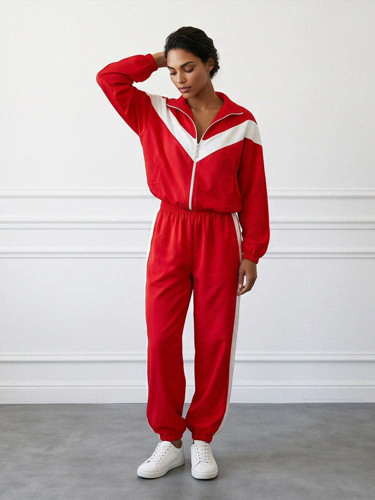 Women's Retro Tracksuit with Zip Jacket and Elastic Waist Pants Amarae