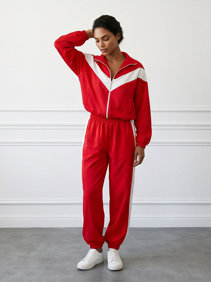 Women's Retro Tracksuit with Zip Jacket and Elastic Waist Pants Amarae