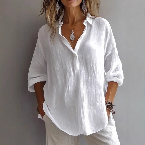 Women’S Casual Linen Shirt with Button Placket and Wide Sleeves Amarae