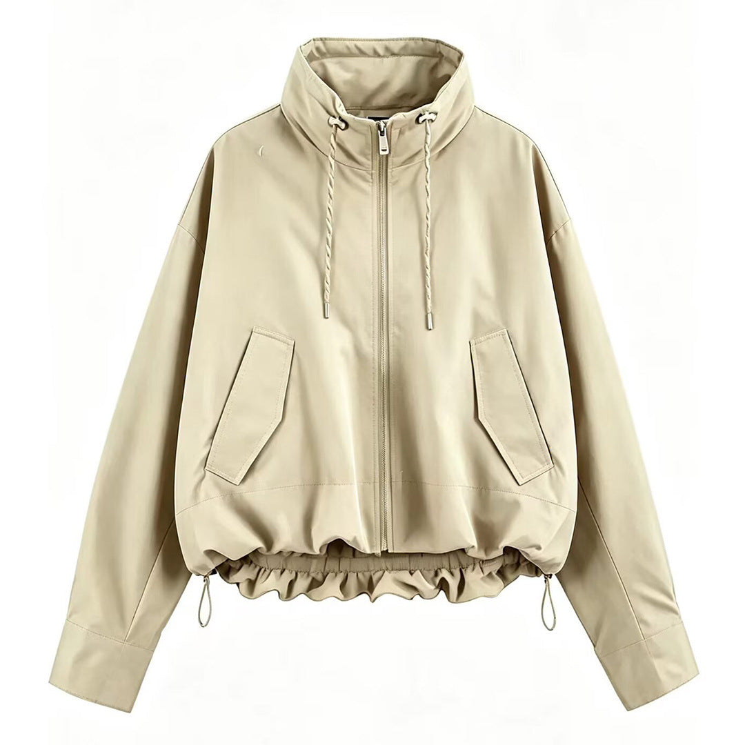 Women's Cropped Oversize Windbreaker with high funnel collar, drawstring and gathered elastic waistband Amarae