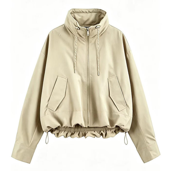 Women's Cropped Oversize Windbreaker with high funnel collar, drawstring and gathered elastic waistband Amarae