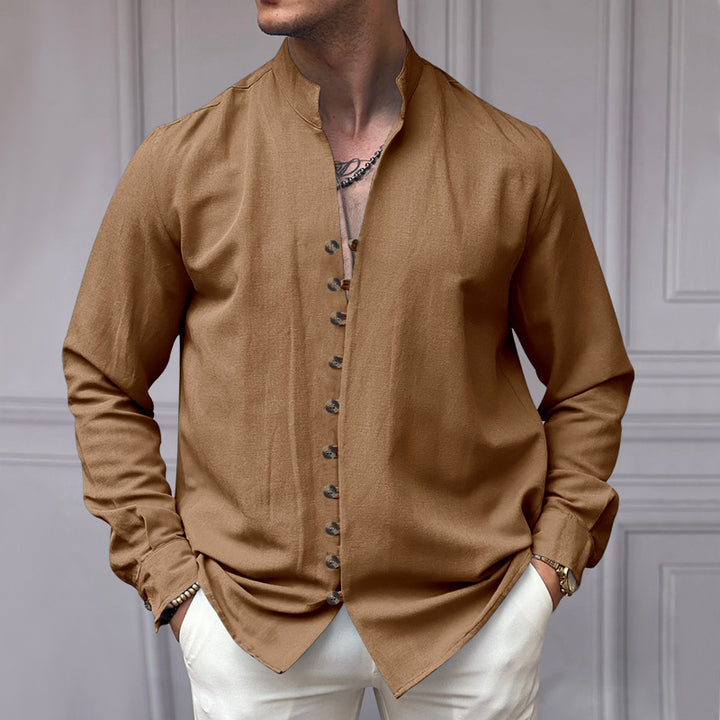 Long sleeve shirt for men with button placket and trendy high collar Lune London