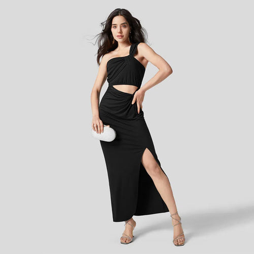 Robe enveloppante élégante pour femme avec détails découpés asymétriques et silhouette près du corps Chic & Stil