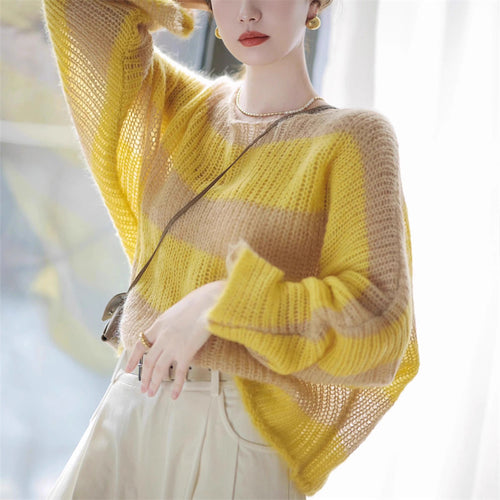Pull femme décontracté en tricot épais avec motif transparent Amarae