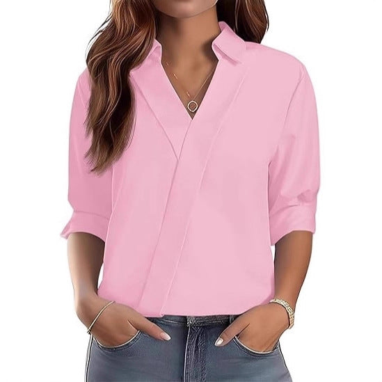 Femmes élégante blouse à col en V avec design texturé Chic & Stil