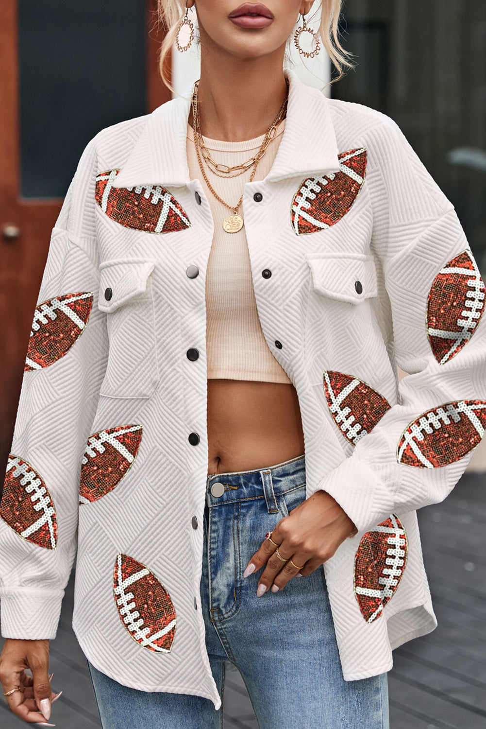Oversized women's jacket with football design and practical pockets Lune London
