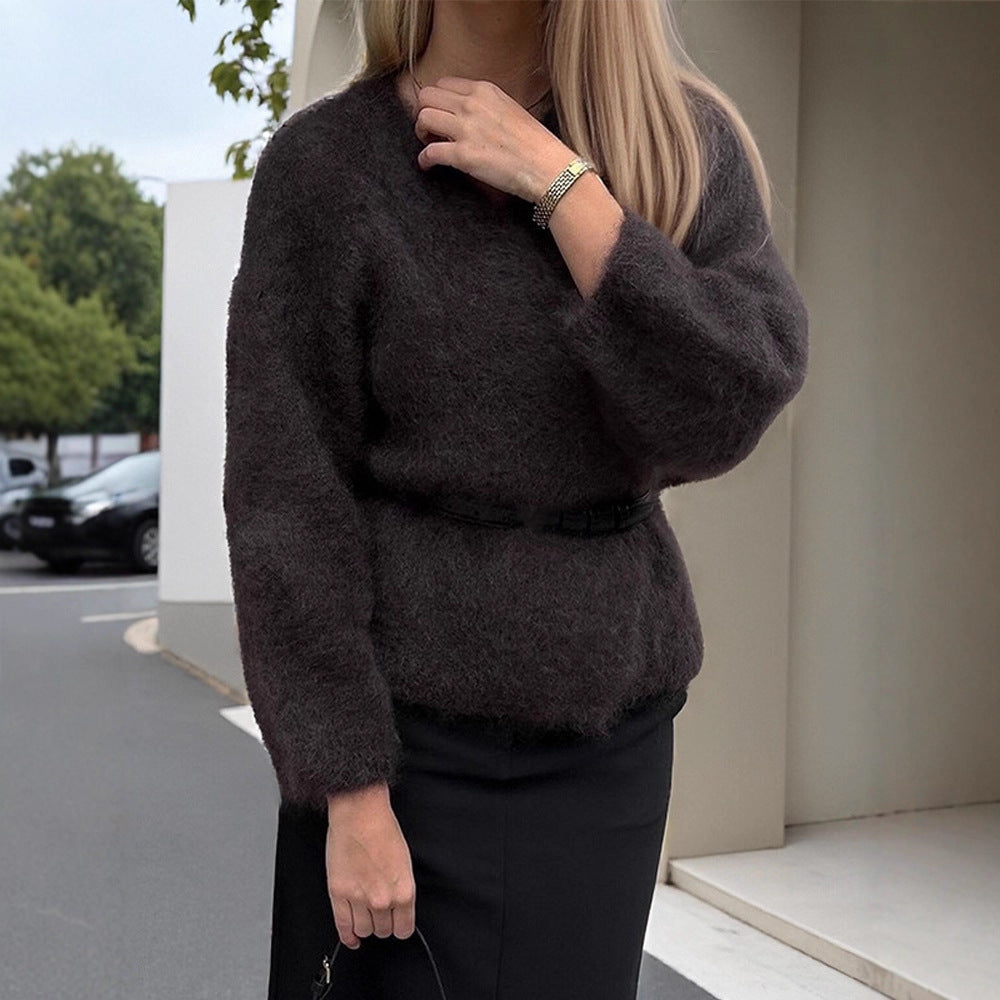 Women's Fluffy Mohair Sweater with Balloon Sleeves and Slightly Cropped Cut Amarae