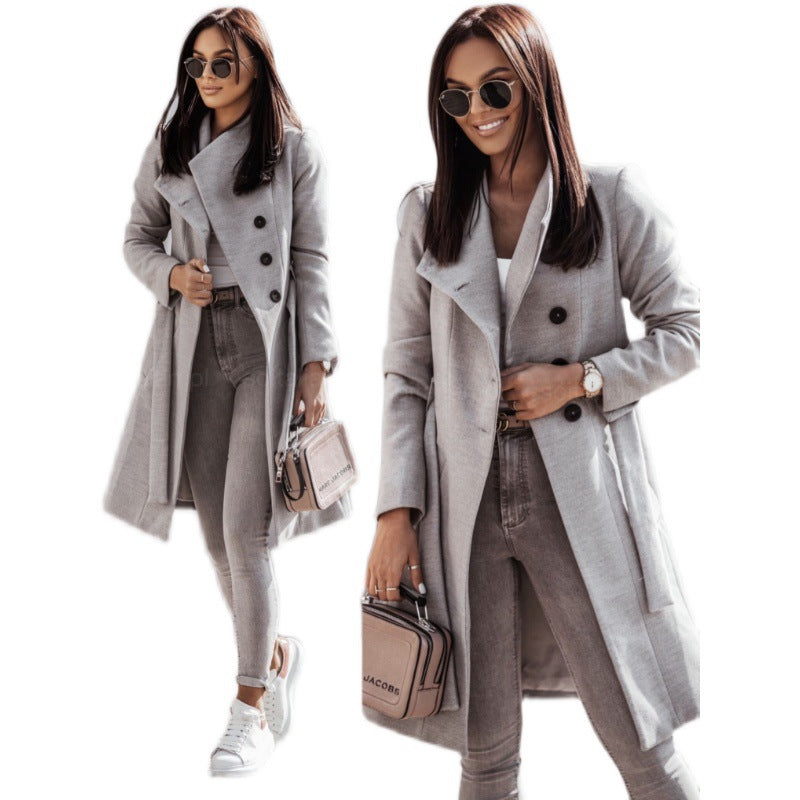 Ladies elegant wool coat with oversized fit and structured sleeves Amarae