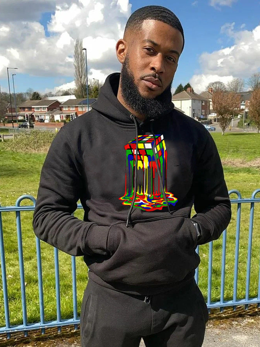 Men's hoodie with creative graphic print Rubik's Cube Amarae