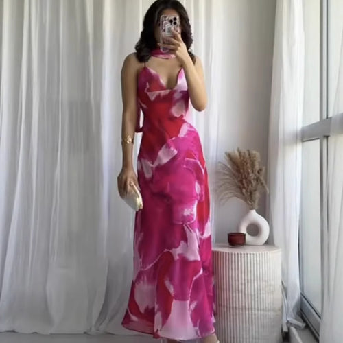 Maxi dress for women with floral accents and chic halter neck Amarae